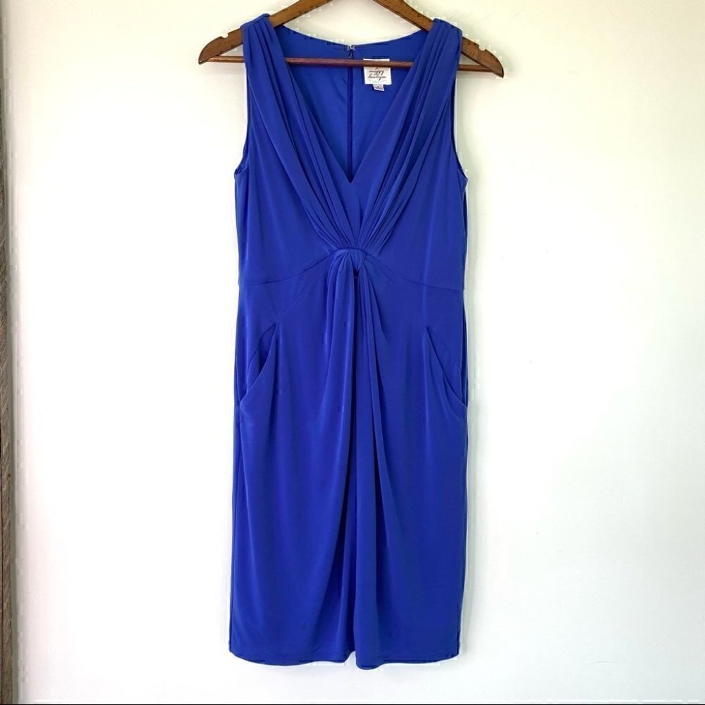 Maggy Boutique sleeveless dress with v-neckline and drape front, stretch